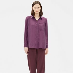 EILEEN FISHER 100% Silk Purple Top with Long Sleeves size large